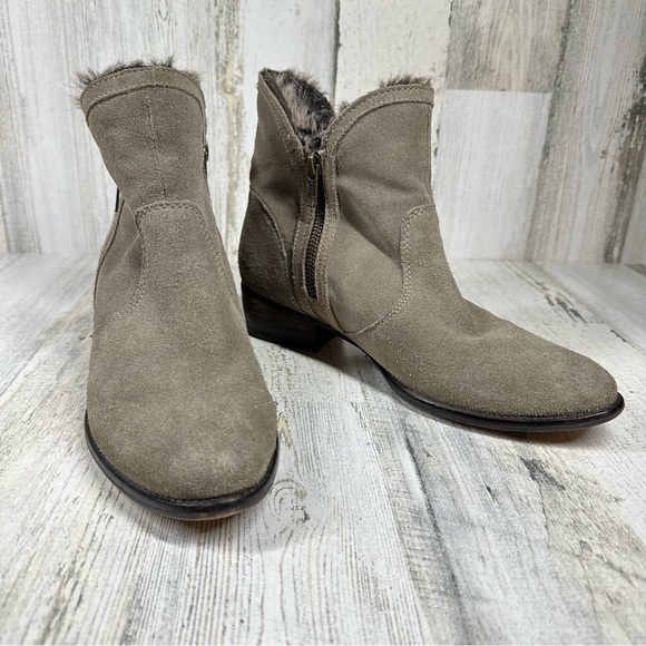 Seychelles Lucky Penny Taupe Suede Faux Fur Ankle Boot Double Zip Size #1075 - Picture 2 of 13